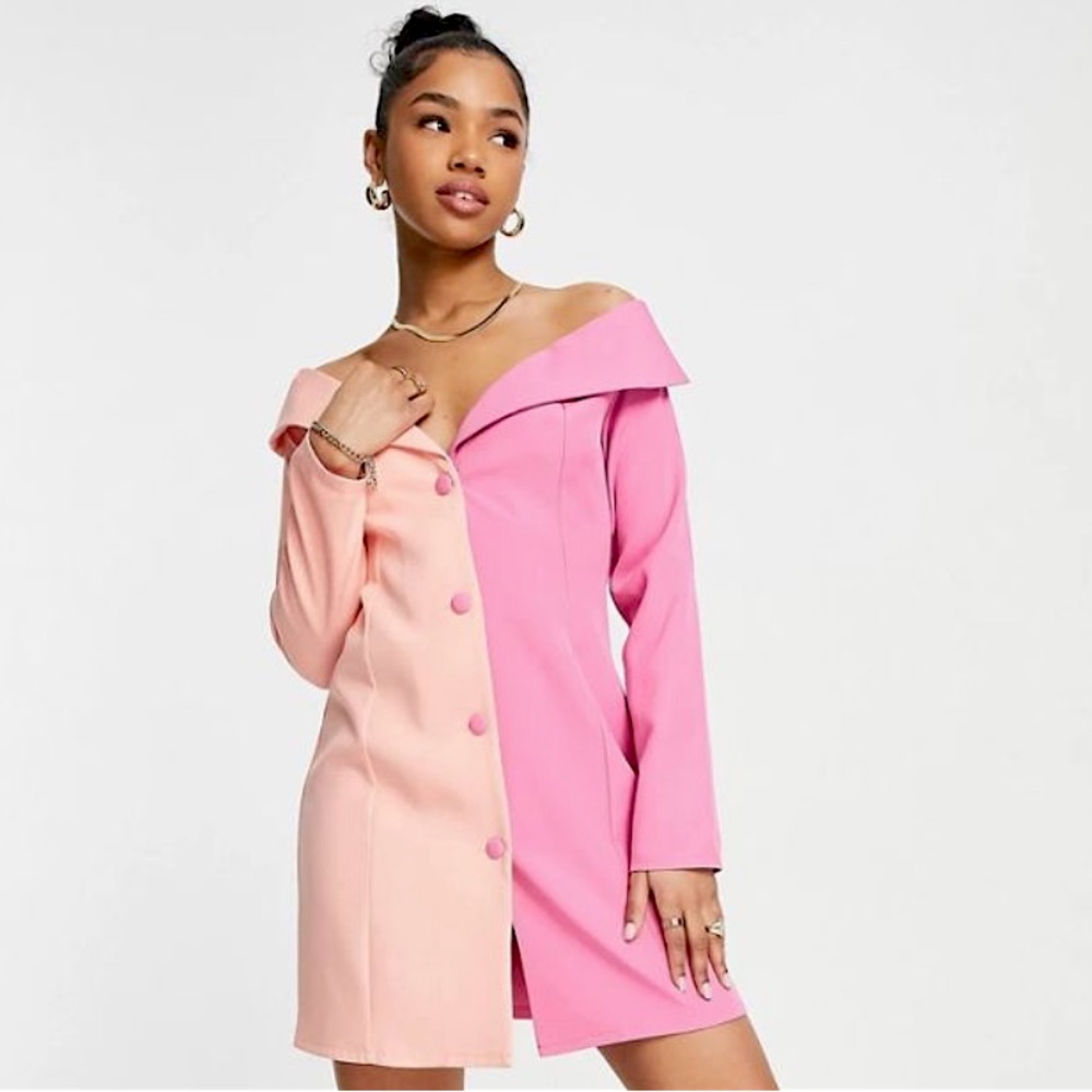 SAINT GENIES OFF THE SHOULDER CONTRAST BLAZER DRESS